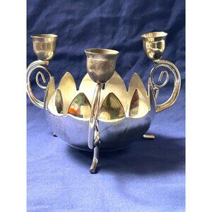 Godinger Silver Art Co Candle Holder Centerpiece Flower Frog Bowl 3 Arm Candelab